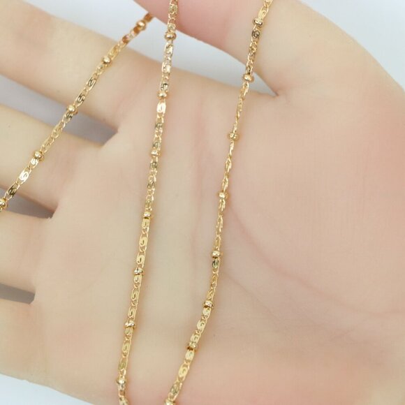 "Dainty Rose Gold Beaded Chain Necklace with Delicate Link Design , XPNL0165 - Picture 5 of 12